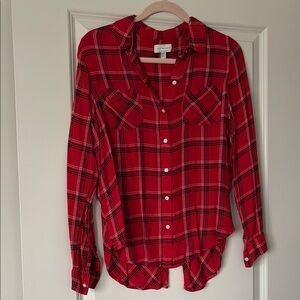 Red Plaid Button-Up Shirt